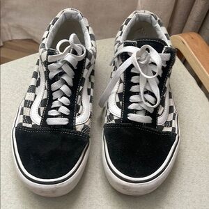Platform Checkered Woman Man Black and White Sneakers